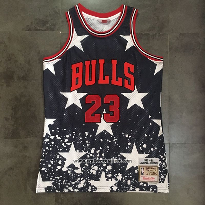 Camiseta Chicago Bulls Michael Jordan #23 Independence Day Mitchell & Ness Negro